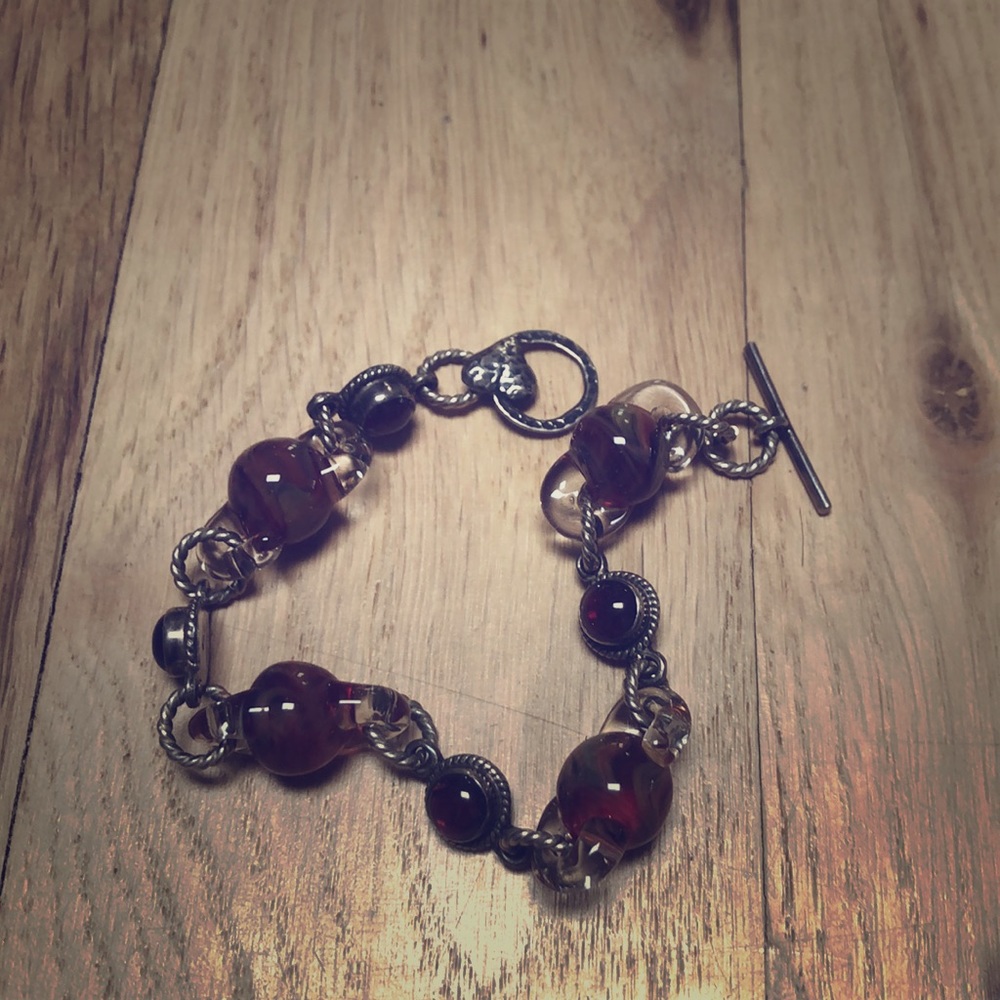 Red glass and stone bracelet.